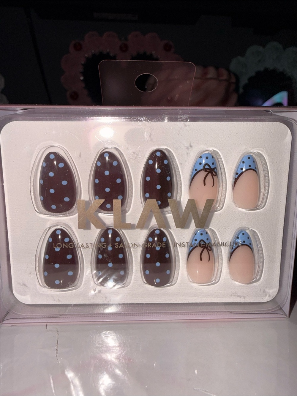 KLAW Blue Polka Dot & Nude Press-On Nail Set